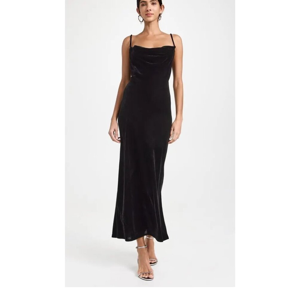 NWT RHODE JEMIMA SLIP STYLE BLACK VELVET MAXI DRESS SIZE 8
